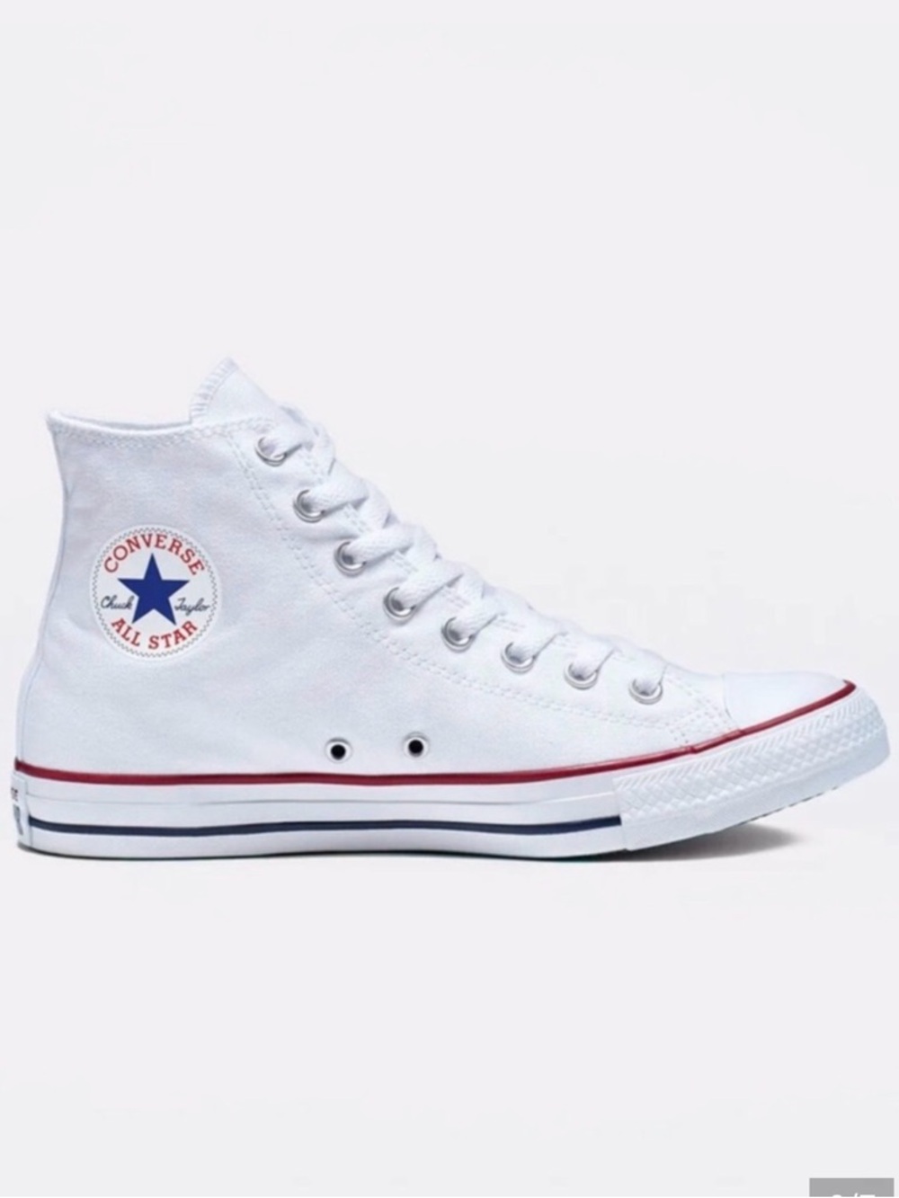 Converse White High Top Sneakers with Red & Navy Accents - Picture 2 of 3